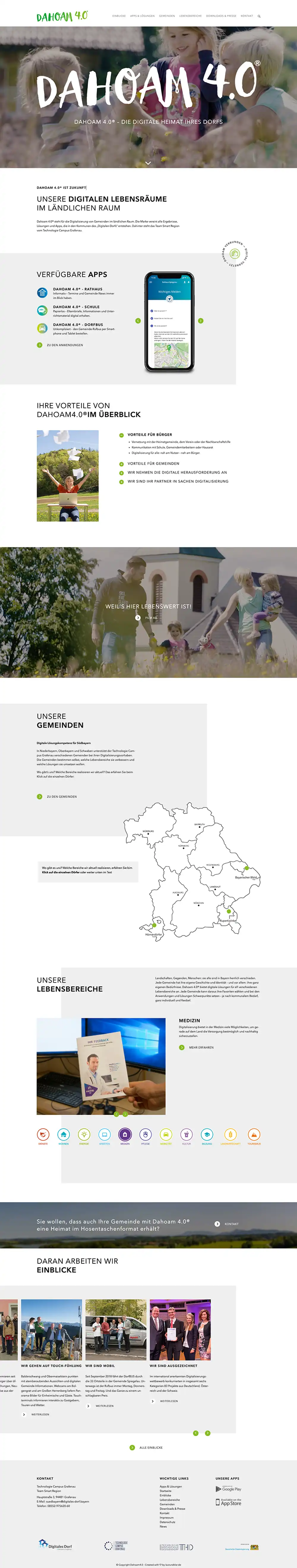 Webdesign-Referenz Dahoam 4.0: Screenshot der Website (Digitalisierung · Kommunalportal)
