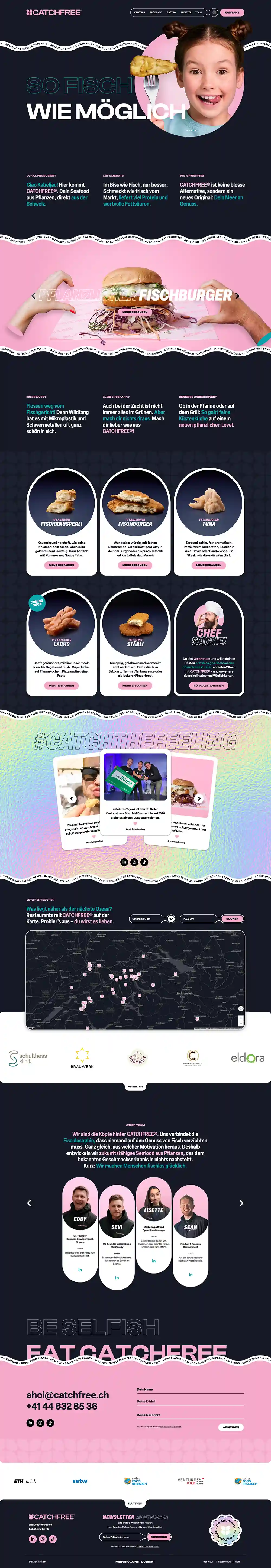 Webdesign-Referenz Catchfree: Screenshot der Website (Food · Plant-based Seafood)