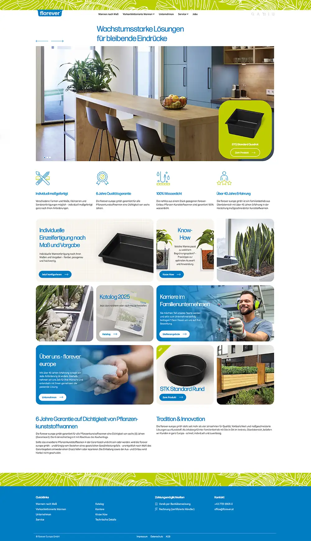 Webdesign-Referenz Florever: Screenshot der Website (B2B · Einbaulösungen)