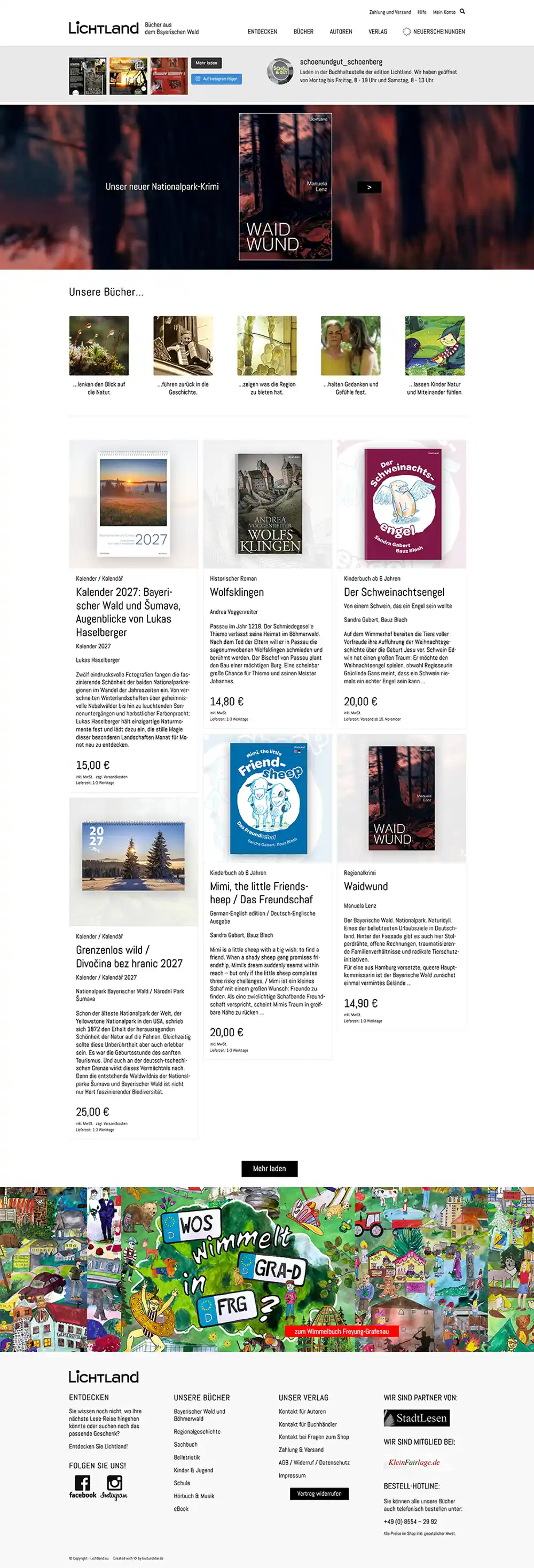 Webdesign-Referenz Lichtland: Screenshot der Website (E-Commerce · Buchverlag)