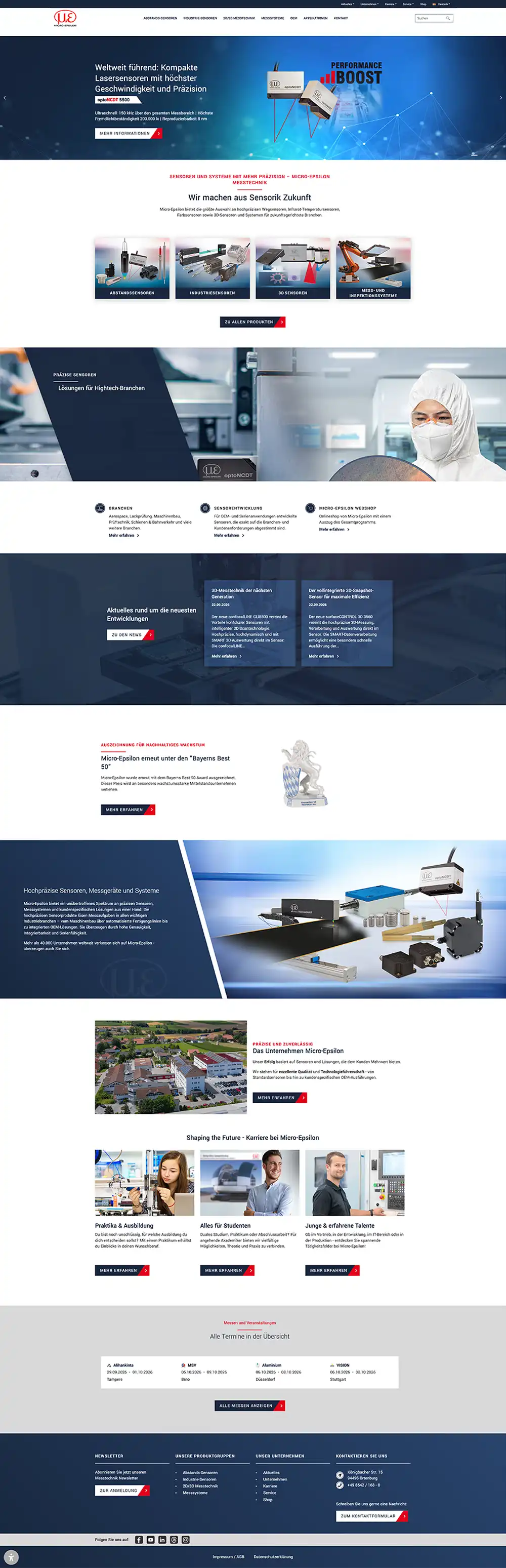 Webdesign-Referenz Micro-Epsilon: Screenshot der Website (Industrie · Messtechnik)
