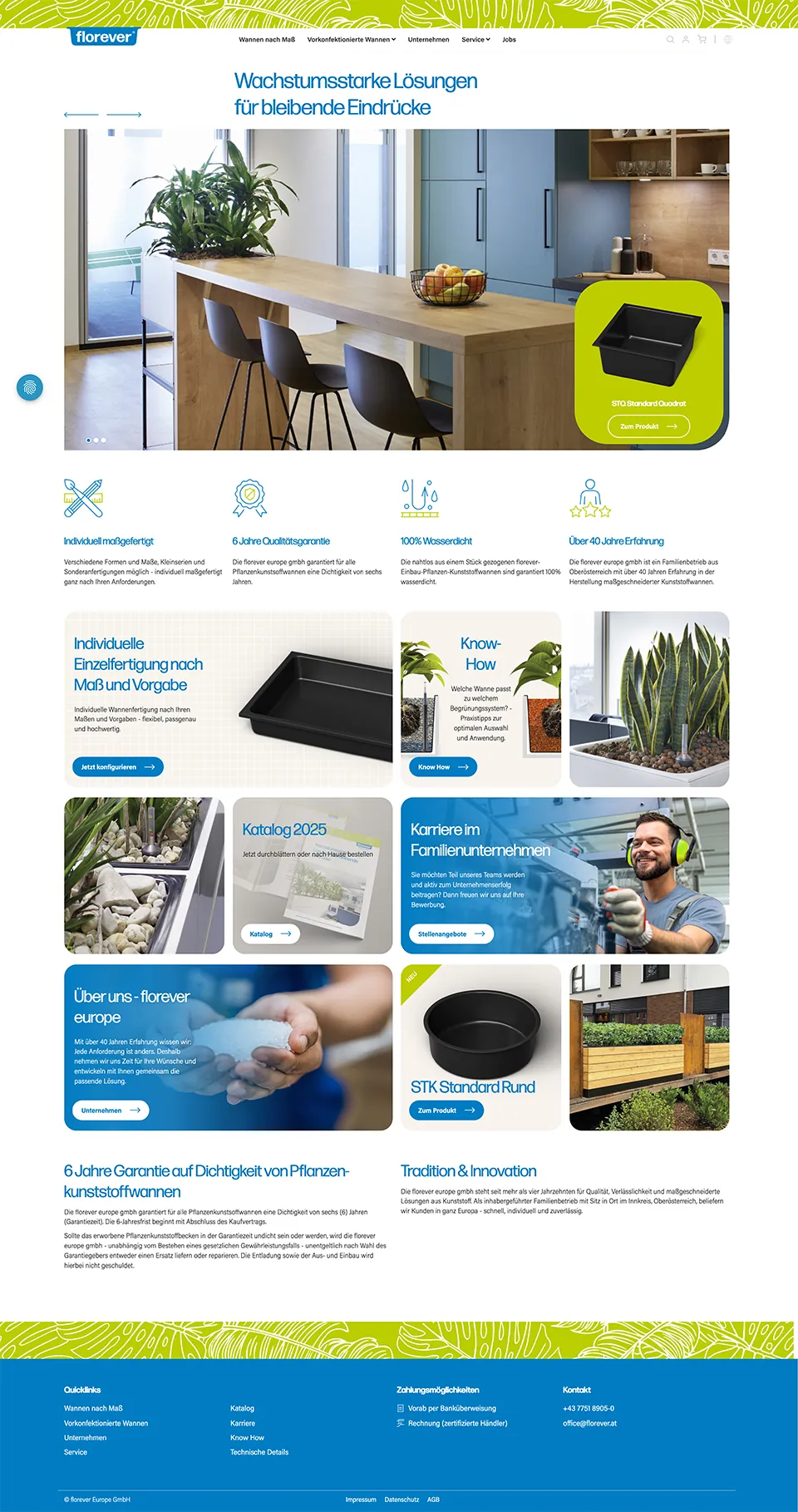 Webdesign-Referenz Florever: Screenshot der Website (B2B · Einbaulösungen)