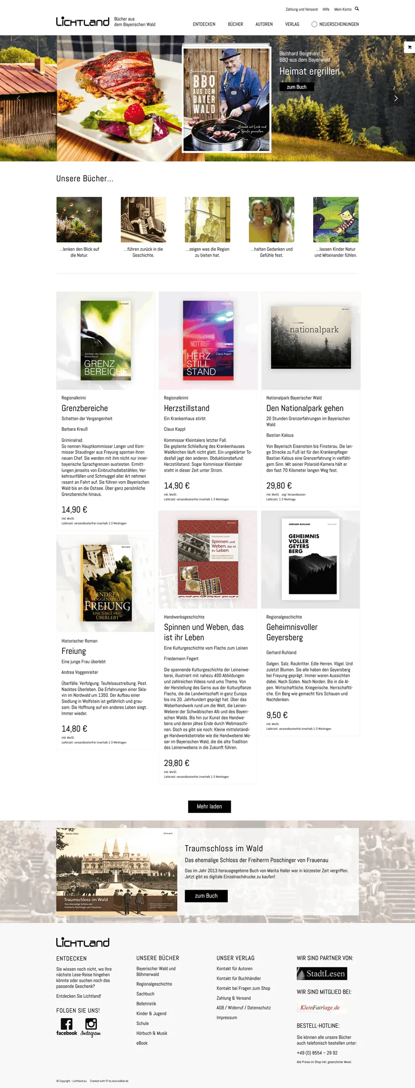 Webdesign-Referenz Lichtland: Screenshot der Website (E-Commerce · Buchverlag)