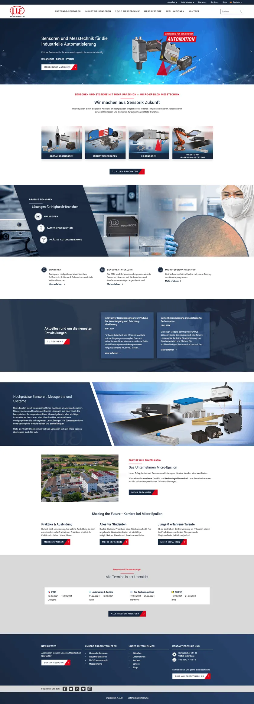 Webdesign-Referenz Micro-Epsilon: Screenshot der Website (Industrie · Messtechnik)