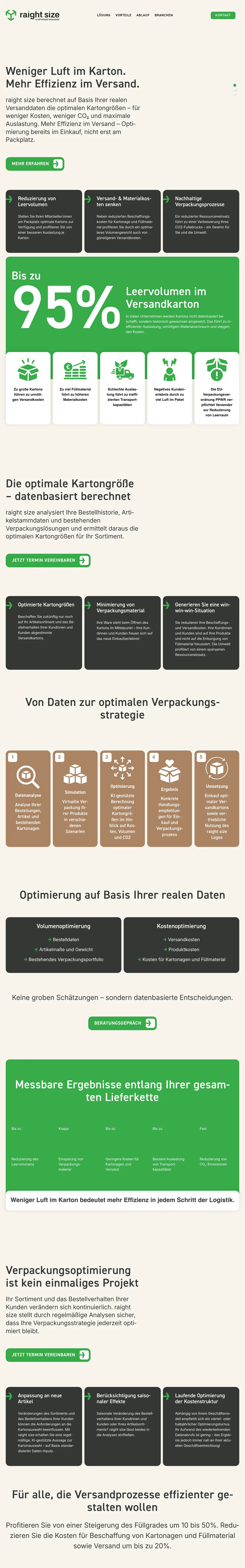 Webdesign-Referenz raight size: Screenshot der Website (Logistik · Verpackungsoptimierung)